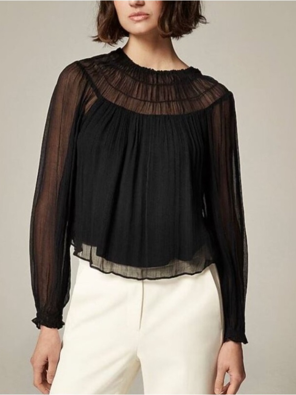 J.Crew Drapey Shirred Top In Crinkle Cupro Black XL NWT